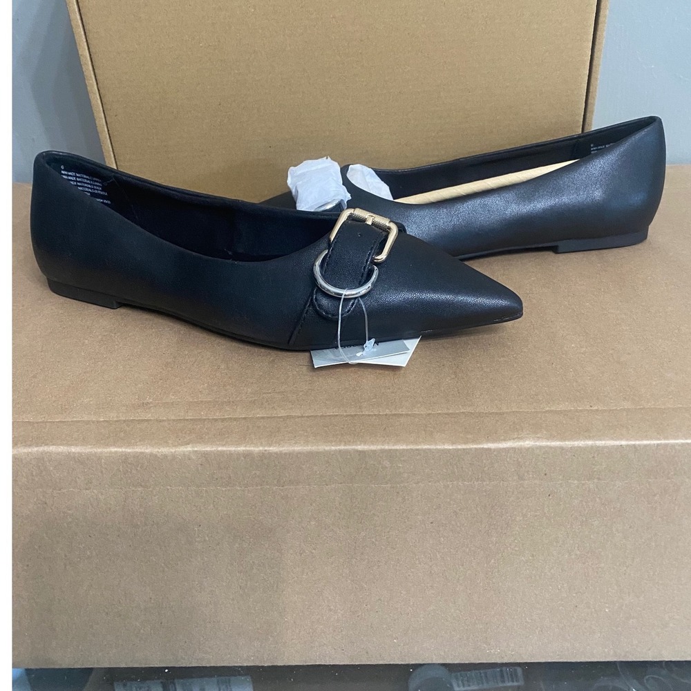 A New Day Womens Pointed Toe Buckle Flats Black Memory Foam Size 6